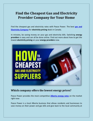 Find the Cheapest Gas and Electricity Provider Company for Your Home – Peace Power