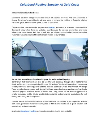 Colorbond Roofing Supplier At Gold Coast