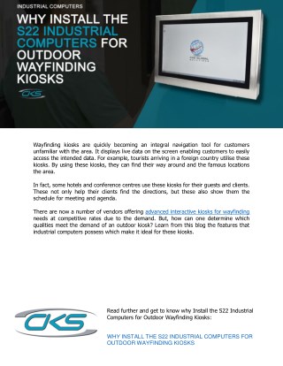 Why Install the S22 Industrial Computers for Outdoor Wayfinding Kiosks