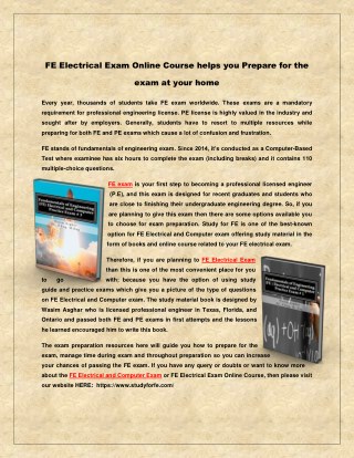 FE Electrical Exam Online Course helps you Prepare for the exam at your home