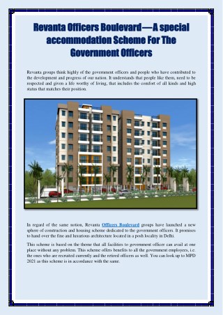 Revanta Officers Boulevard — A special accommodation Scheme For The Government Officers