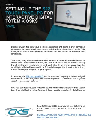 Setting Up the S22 Touch Panel PC for Interactive Digital Totem Kiosks