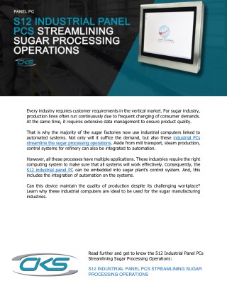 S12 Industrial Panel PCs Streamlining Sugar Processing Operations