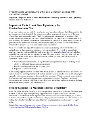 Marine Upholstery In MarineProducts.Net