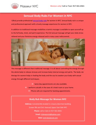 Sensual Body Rubs For Women in NYC