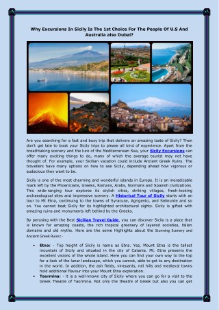 Why Excursions In Sicily Is The 1st Choice For The People Of U.S And Australia also Dubai?