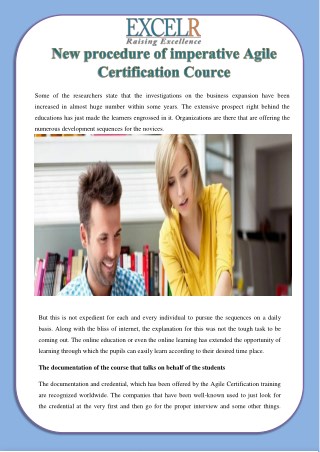 New procedure of imperative Agile Certification Cource