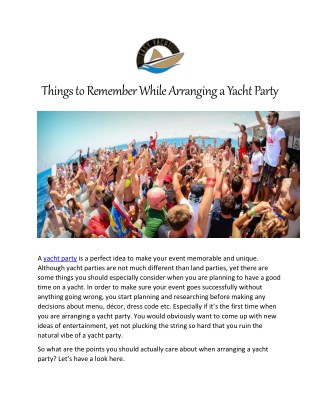 Things to Remember While Arranging a Yacht Party