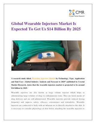 Global Wearable Injectors Market Is Expected To Get Us $14 Billion By 2025