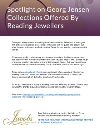 Spotlight on Georg Jensen Collections Offered By Reading Jewellers