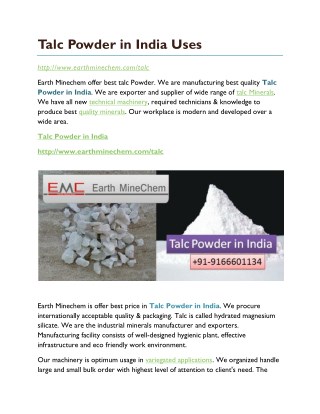 Talc Powder in India Uses