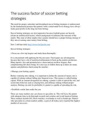 The success factor of soccer betting strategies