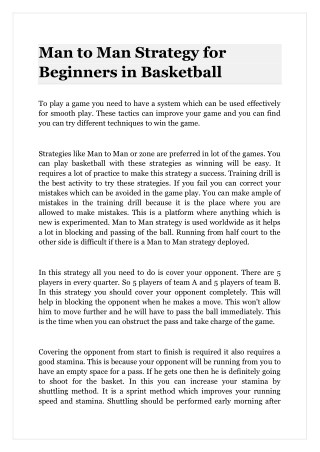 Man to Man Strategy for Beginners in Basketball