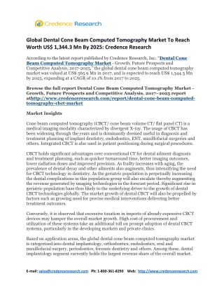 Global Dental Cone Beam Computed Tomography Market To Reach Worth US$ 1,344.3 Mn By 2025: Credence Research