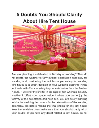 5 Doubts You Should Clarify About Hire Tent House