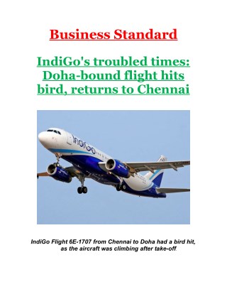 IndiGo's troubled times: Doha-bound flight hits bird, returns to Chennai