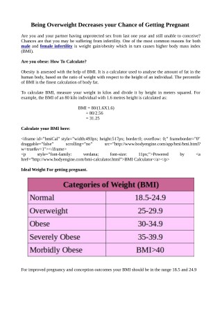 Overweight Decreases your Chance of getting Pregnant