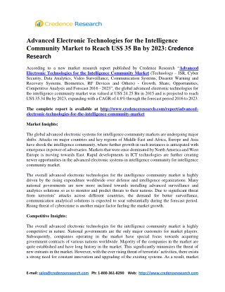 Advanced Electronic Technologies for the Intelligence Community Market to Reach US$ 35 Bn by 2023