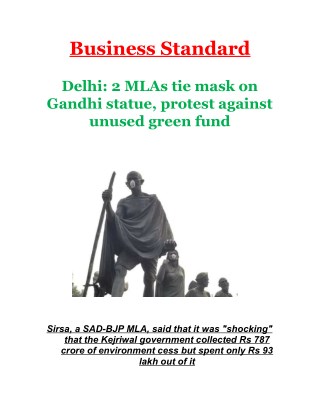 Delhi: 2 MLAs tie mask on Gandhi statue, protest against unused green fund