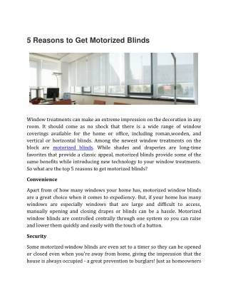 5 Reasons to Get Motorized Blinds
