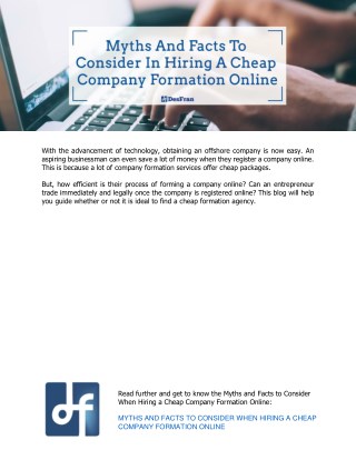 Myths and Facts to Consider When Hiring a Cheap Company Formation Online