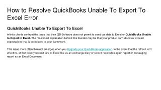 How to Resolve QuickBooks Unable To Export To Excel Error