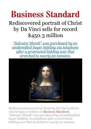 Rediscovered portrait of Christ by Da Vinci sells for record $450.3 million