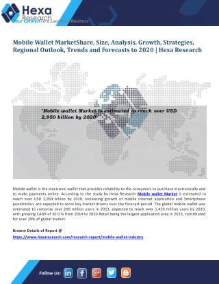 Mobile Wallet Market to Witness Strong Growth on account of Increasing Use of Internet Network all over the World