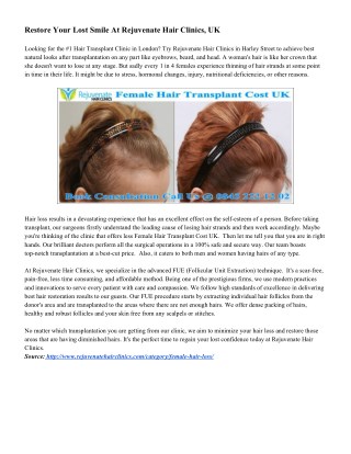 Female hair Transplant at Rejuvenate Hair Clinics,UK