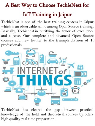 A Best Way to Choose TechieNest for IoT Training in Jaipur