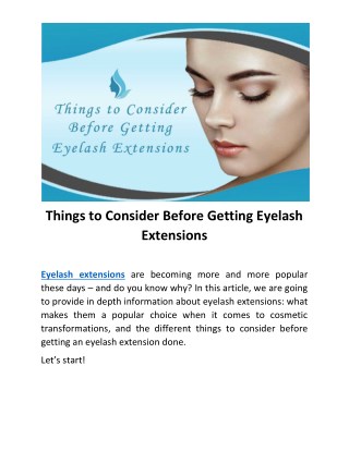 Things To Consider Before Getting Eyelash Extensions