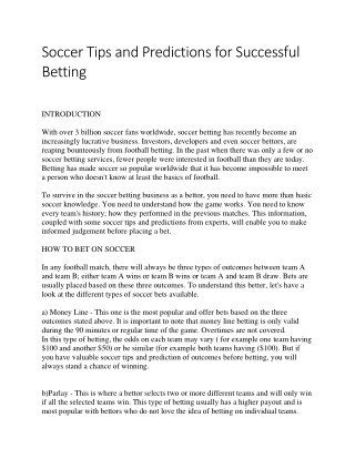 Soccer Tips and Predictions for Successful Betting