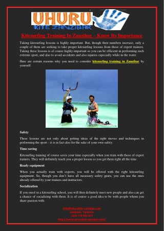 Kitesurfing Training In Zanzibar – Know Its Importance