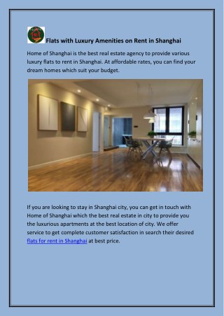 Flats with Luxury Amenities On Rent in Shanghai