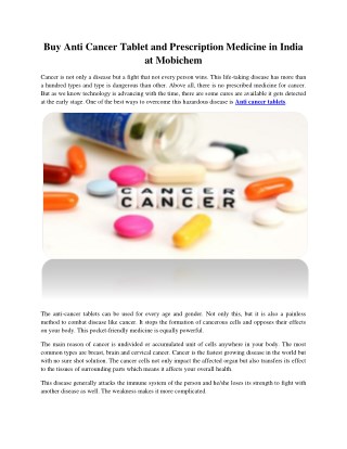 Buy anti cancer tablet and prescription medicine in india at mobichem