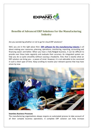 Benefits of Advanced ERP Solutions for the Manufacturing Industry