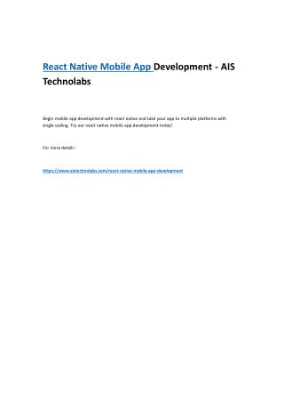 React Native Mobile App Development - AIS Technolabs