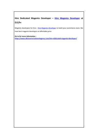 Hire Dedicated Magento Developer – Hire Magento Developer at $12/hr