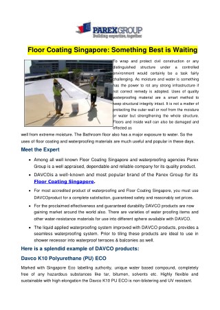 Floor Coating Singapore Best Suit For Your Work