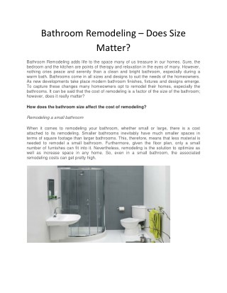 Bathroom Remodeling – Does Size Matter?