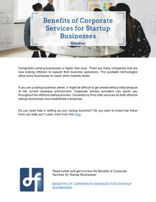 Benefits of Corporate Services for Startup Businesses