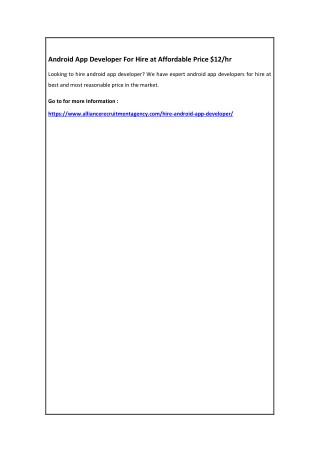 Android App Developer For Hire at Affordable Price $12/hr