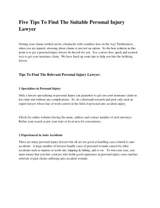 Five tips to find the suitable personal injury lawyer