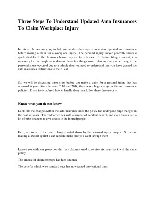 Three steps to understand updated auto insurances to claim workplace injury