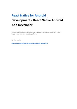 React Native for Android Development - React Native Android App Developer