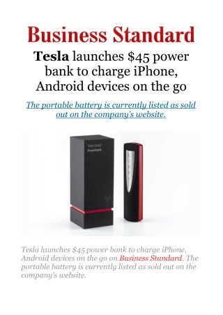 Tesla launches $45 power bank to charge iPhone, Android devices on the go