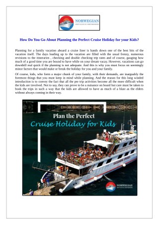 How Do You Go About Planning the Perfect Cruise Holiday for your Kids?