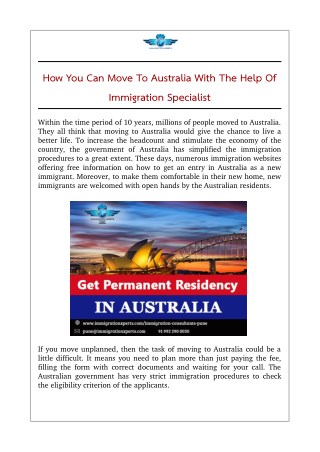 How You Can Move To Australia With The Help Of Immigration Specialist
