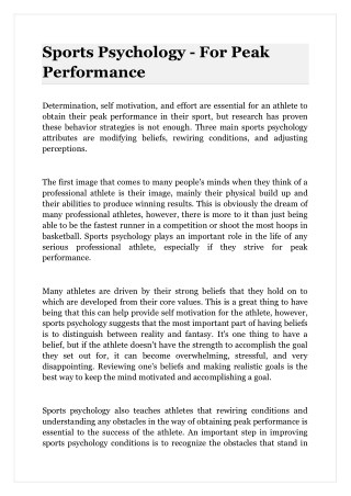 Sports Psychology - For Peak Performance