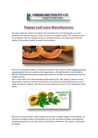 Papaya Leaf Juice Manufacturers